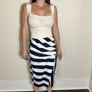NY & Co Eva Mendes Patriotic Blue and White Striped Midi Skirt Sz 6 NWT